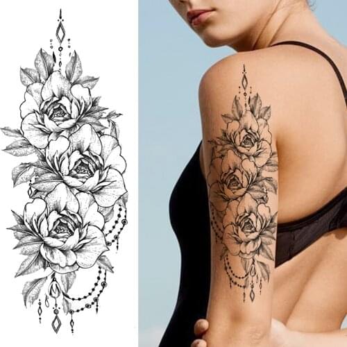 Blossoms Rose Flower Fake Temporary Tattoos for Women Body Art Peony Painting Washable Tattoo Stickers Creative Illustration