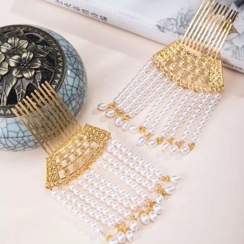 XinHuaEase Ancient Pressure Hairpin Comb Female Insert Classical Hanfu Costume Pearl Tassel Step Chinese Hair Accessories Women