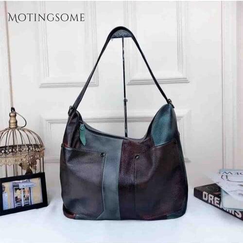 Patchwork Style Genuine Leather Women Tote Bag Cowhide Handbag Large Shopper Bag Fashion Bag Ladies Luxury Desgin Bag 2021 New