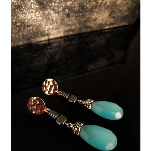 Dr Stone Natural Stone Women 'S Cat 'S Eye Stone Rose Gold Plated Earrings RYL 439799829