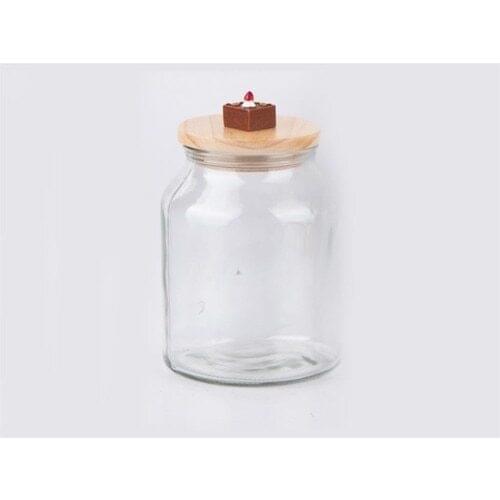 Zücev Jar 16x25 cm With Wooden Lid Single Simple Glass Jar