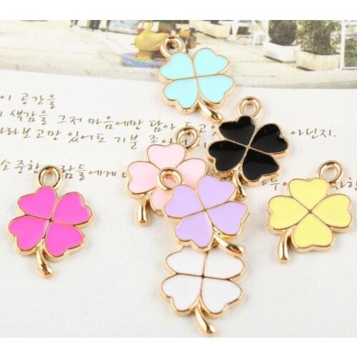MRHUANG 10pcs/lot Beautiful Lucky Leaf Golden Tone Metal Alloy Enamel Floating Locket Charms Pendant for DIY Bracelet Necklace