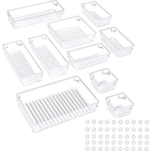 10 Pcs Desk Drawer Organiser Trays, 5-Size Versatile Storage Boxes Makeup Organizers for Kitchen Dresser Bathroom Office