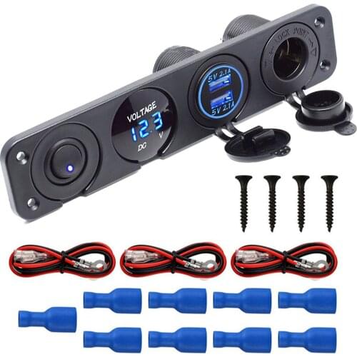 12-24V Boat Marine Dual USB Charger LED Voltmeter Dual USB Socket Charger Switch Panel Waterproof Tester Set Boat Accessories