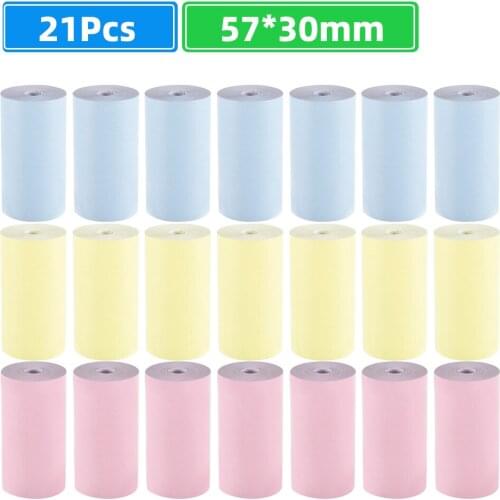 21 Rolls Color Thermal Paper Roll 57*30mm Photo Paper Clear Printing for PeriPage A6 A8 PAPERANG P1/P2 Mini Pocket Photo Printer