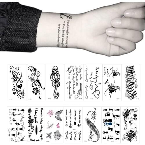 3 Sheets Classic Black Tatoo Cat Bird Fake Tattoo Tatuajes Hand Tatouage Body Waterproof Temporary Tattoo Sticker Small Taty