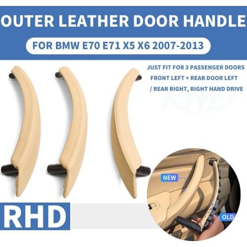 3PCS/set RHD Right Hand Drive Beige Outer Leather Interior Inner Door Pull Handle Trim Cover Panel For BMW E70 E71 X5 X6 2007-13