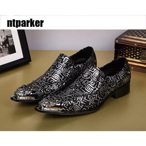 Ntparker Man Dress Shoes Punk Man Leather Footwear Pointed with Steel Toe Designers Shoes Limited Edition Man Shoes, EU38-46