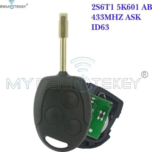 Remtekey Remote key for Ford Focus C-Max S-Max Mondeo Fiesta Fusion 2006 2007 2008 2009 2010 ID63 433Mhz 3button 2S6T1 5K601 AB