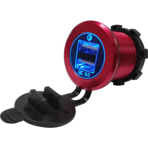 DIY QC 3.0 Car Charger Quick Charge 3.0 Adapter Dual USB Port 35W for Mobile Device 7075 Aviation Aluminum Shell Blue Light