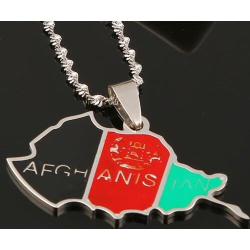 Stainless Steel Enamel Afghanistan Map Pendant Necklaces Silver Color Afghanistan Map Chain Jewelry
