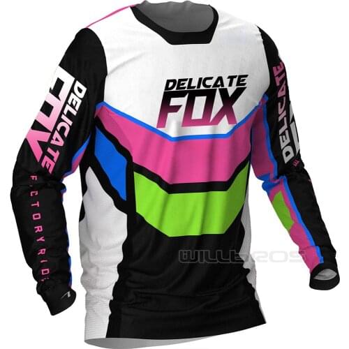 Delicate Fox Podium Jersey MTB ATV Bike Riding Summer Long Sleeve Motorcycle Motocross Mens T-shirt