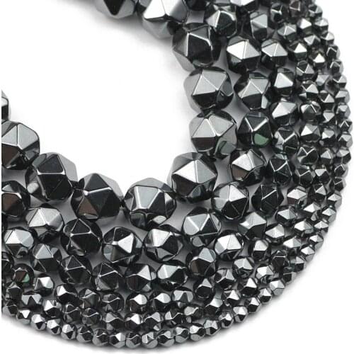 YHBZRET Faceted Round Black Hematite Natural Stone spacer 2/3/4/6/8mm Loose beads For Jewelry making bracelets Necklace DIY