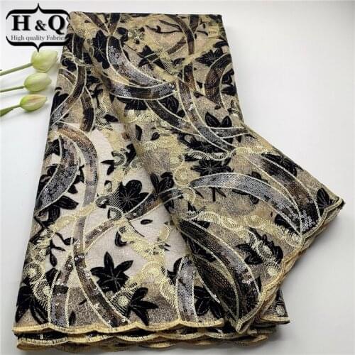 H&Q newest french sequins lace fabric 2021 high quality embroidery african tulle laces nigerian fabrics 5 yards for party dress