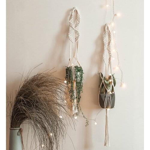 Nordic Style Hand-Woven Cotton String Hanging Basket Gardening Creative Flower Pot Net Pocket Plant Greening Basket Suspension