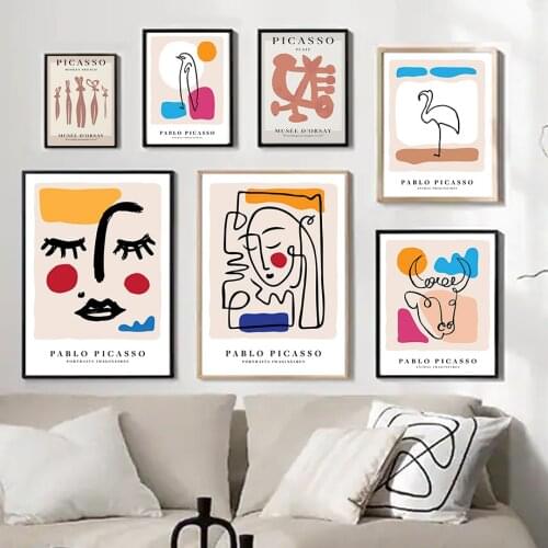 Picasso Girl Flamingo Boho Wall Art Canvas Painting Nordic Posters And Prints Wall Pictures For Living Aesthetic Room Decoration