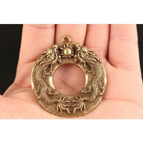 Chinese bronze handmade twice dragon figure statue pendant NETSUKE