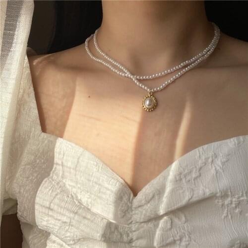 Pendientes Fine pearl necklace 2021 Gold necklace Party Womens Collier Chain Necklace New Trend Female Jewelry Collar