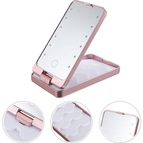 Compact False Eyelash Case Box Lash Sample Container with Mirror and LED Light