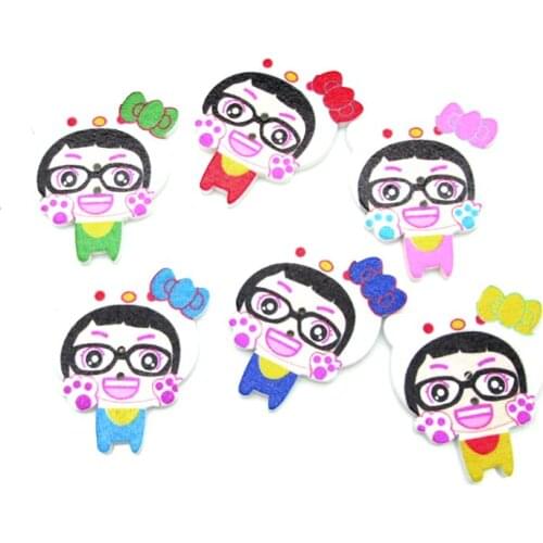 LF 50Pcs Mixed Girls Wooden Sewing Buttons For Clothes Needlework Scrapbooking Crafts Decorative Diy Accessories