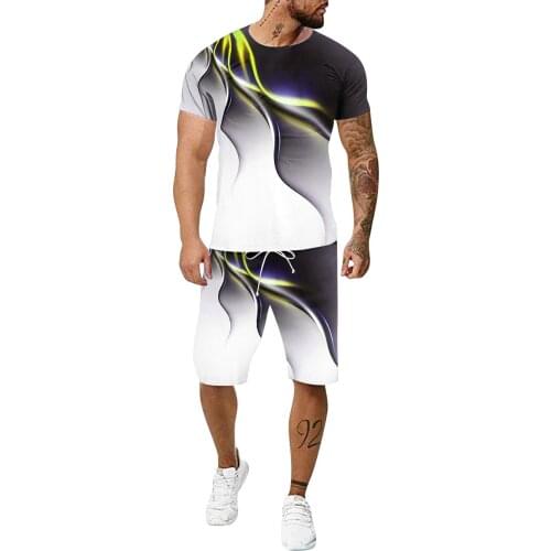64# 3D Fashion design Men t-shirt Summer Leisure Sports 3D Large Size Fitness Outdoor Running Two-Piece Suit Summer ropa hombre