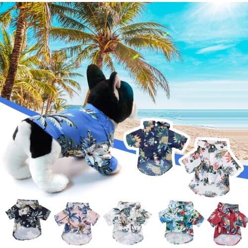Fashion Pet Shirt Pet Summer T-shirt Hawaiian Flower Dog Shirt Hawaiian Printed Pets T-shirt Puppies T-shirt Dog Pet Clothes