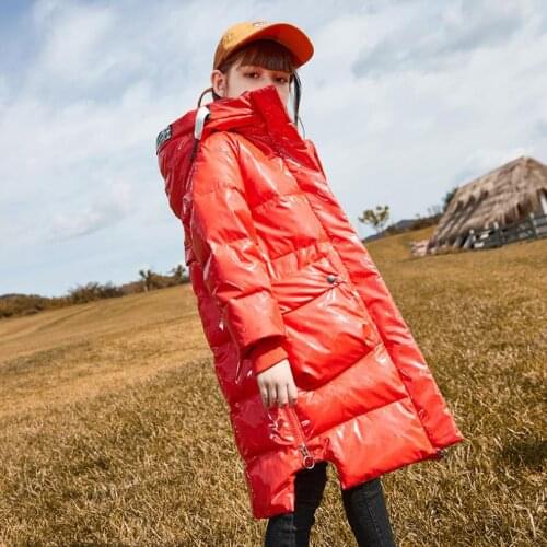 Fashion Glossy Down Jacket Thicker Warm Hooded White Duck Oversize Outerwear Kids Clothes Winter Overalls For Children Y3571