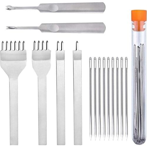New Leather Stitching Chisel Set, Lacing Stitching Punch, Stitching Groover Beveler and Sewing Needles, Leather Crafts Tool