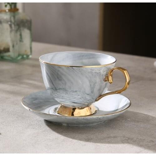 Nordic Marbled Ceramic Coffee Cup and Saucer Set British Afternoon Tea Red Tea Cup Couple Cup and Saucer Travel Turkish Kitchen