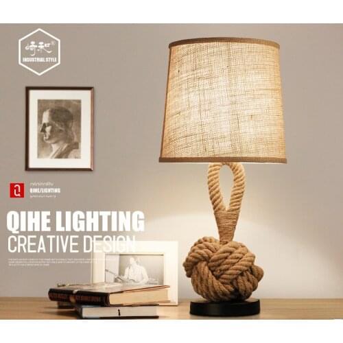 Retro personality nordic study room table lamp creative rope wrought iron bedroom bedside decorative bar lamp