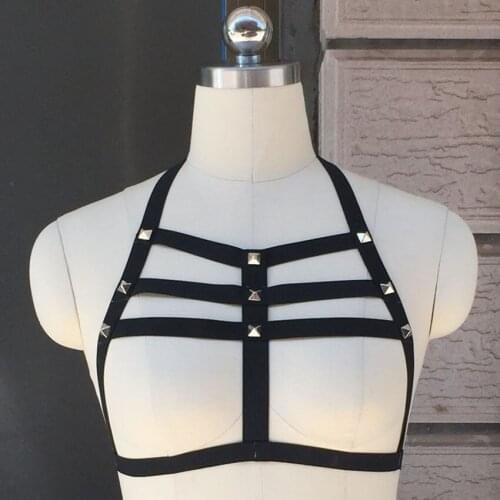 2015 New Gothic Harajuku Harness cage bra sexy lingerie Handmade black adjust Exotic Apparel cage bra cosplay bondage harness