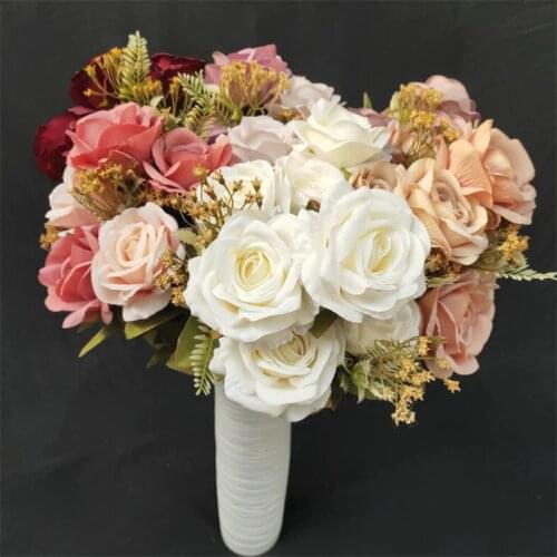 One Silk Rose Bouquet Flower Oil Painting Effect Artificial Rose Branch 7 Heads for Wedding Floral Arrangement Decoration