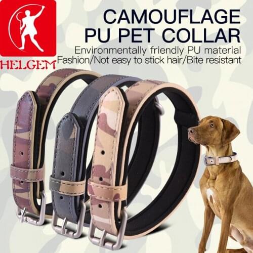 HELGEM Pet Collar PU Leather Dog Necklace Accessory Adjustable Traction Necklace Accessory For Small, Medium and Large Dog