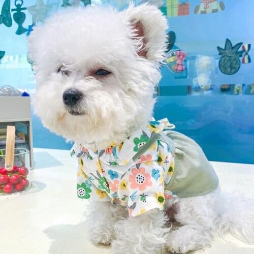 Pet Dress Floral Bow-Knot Skin-friendly Cute Casual Cat Dog Printed Dress Autumn Pet Apparel For Chihuahua Small Dog Daily