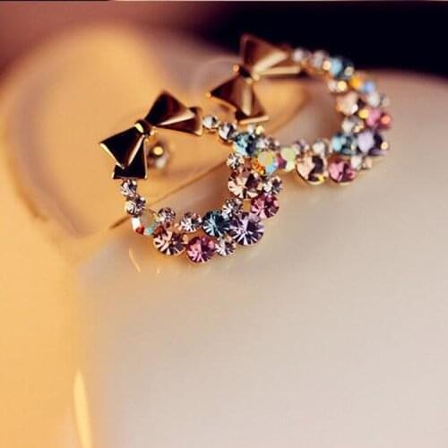 Retro Bow Colorful Rhinestones Alloy Woman Stud Earring EAR-0450
