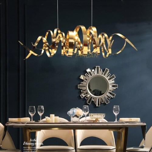 Post-modern luxury restaurant chandelier stainless steel metal dining room table lamp foreign creative personality decorative la