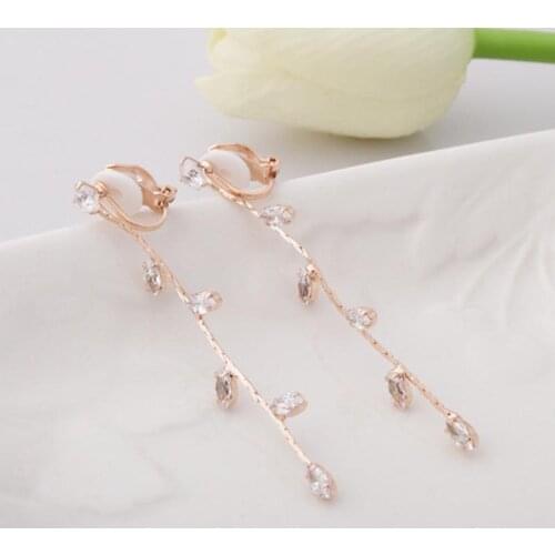JIOFREE Long Tassel Rhinestone crystal Clip on Earring no pierced for Women luxury jewerly