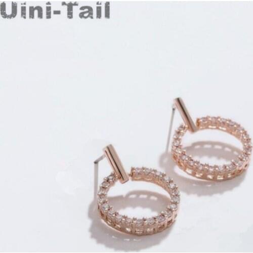 Uini-Tail hot new 925 sterling silver Korean version of the shiny round short earrings geometric fashion tide flow earrings