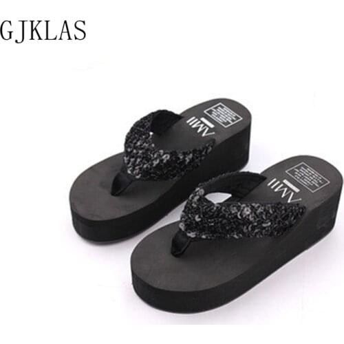 Bling Platform Flip Flops Wedges Shoes for Women Casuales Beach Slippers Flipflop Summer Sliders Shoes Women Platforms Slipper