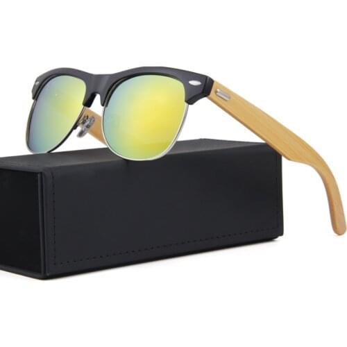 Promotion Half Rim Round Wood Bamboo Wooden Sunglasses Rivet Women Men Glasses