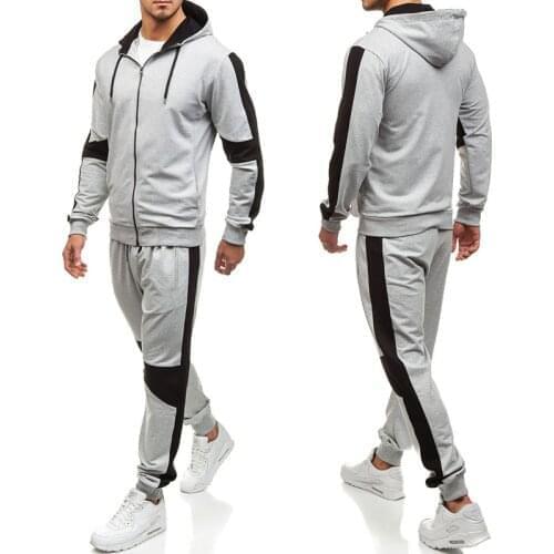 2021 New Men Sets Patchwork Zipper Sweatshirt + Sweatpants Hooded Sweatshirts Causal 2 Pieces Tracksuit Men Clothing Ropa Hombre