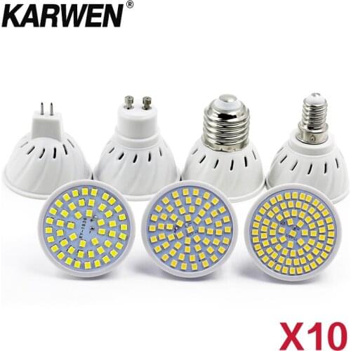 10Pcs/Lot Lampada LED Bulb MR16 GU10 E27 E14 Bombillas LED Lamp 220V 240V 2835 SMD 48 60 80 LED Spotlight Indoor Lightint
