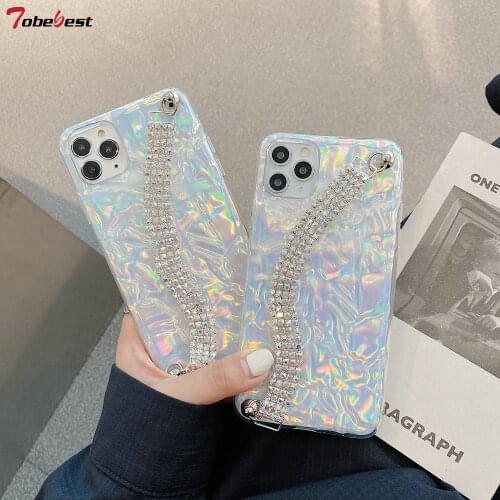 Tobebest Laser Tin Foil Diamond Chain Phone Cases for iphone 12 11 pro max 12mini X XS XR 7 8 Plus SE 2020 Bracelet Soft Cover