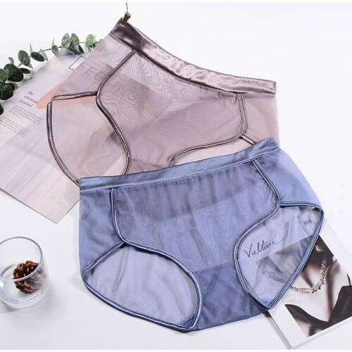 Womens Mesh Panties Large Sizes 2021 Sexy Lace Ultra-thin Mesh Transparent Female Erotic Underwear Plus Size High Waist Briefs
