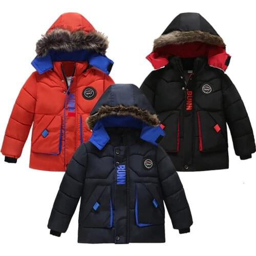 Boys Thicken Winter Outwear Jacket Clothing Hooded Coat Toddler Boys Infant Overcoat Letter Fashion Zipper Jacket Coat