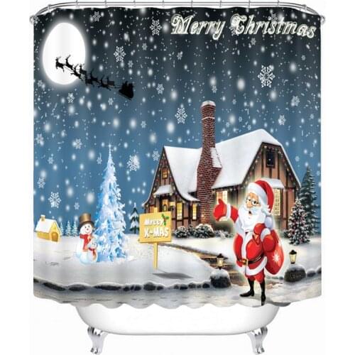 Christmas Snowman Pattern 3D Shower Curtain Polyester Fabric Waterproof Shower Curtain Eco-Friendly Bathroom Curtain Home
