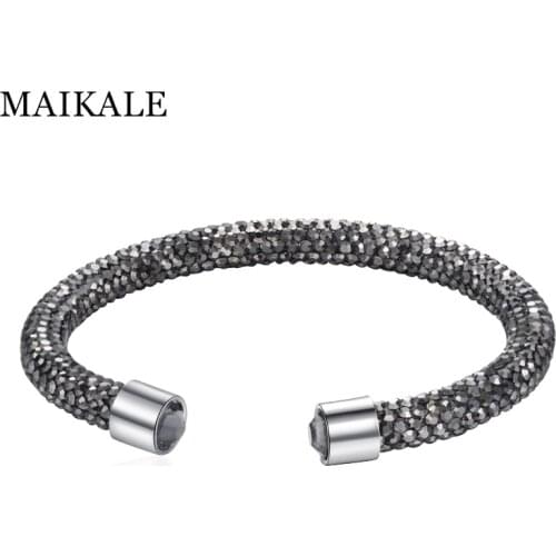 MAIKALE Shiny High Quality Charm Womens Black Rhinestone Copper-Plated Bracelet Jewelry Simple Suitable For Send Friend Gift