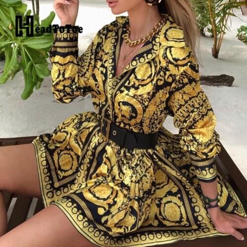 Women Vintage Scarf Print Long Sleeve Shirt Dress Office Ladies Elegant Workwear Casual Mini Dress Fashion Streetwear