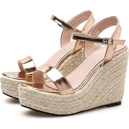 Gold wedge sandals women high heels wedges casual shoes open toe sandals high heels Wedges shoes platform sandals demonias shoes