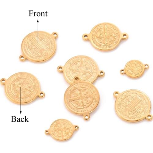 10Pcs Stainless Steel Religious Jesus 1/2/3 Holes Coin Tag Connector Charms Christian Pendant Necklace DIY Jewelry Makings Craft